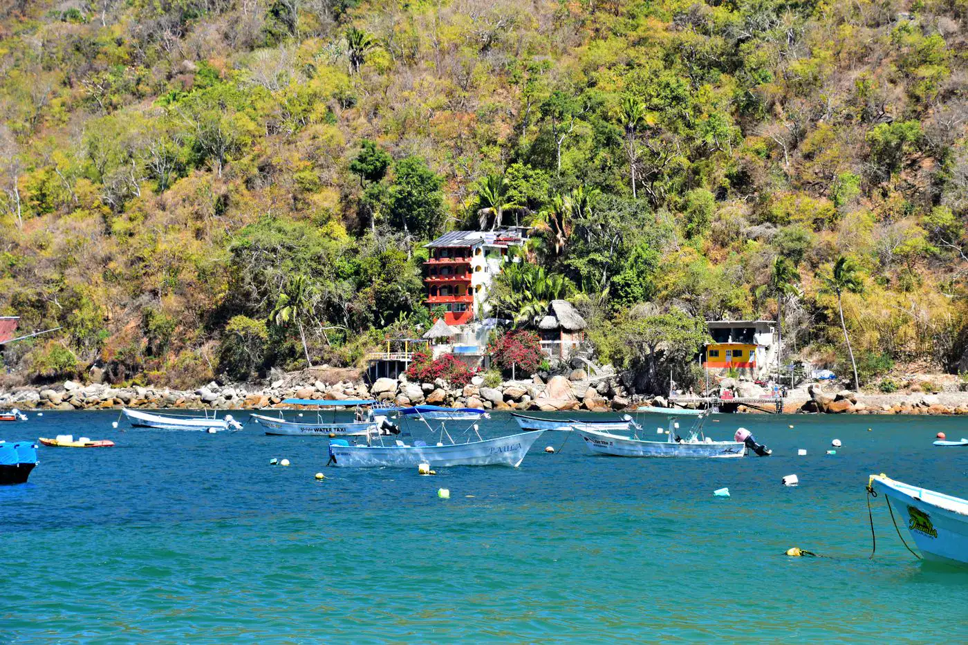 Boats in the harbor at Yelapa