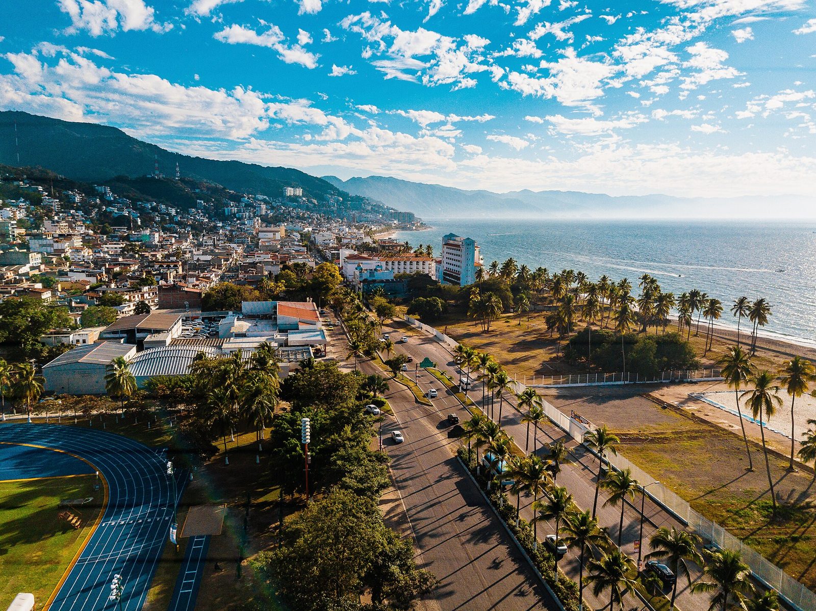 Puerto Vallarta from the air at sunset